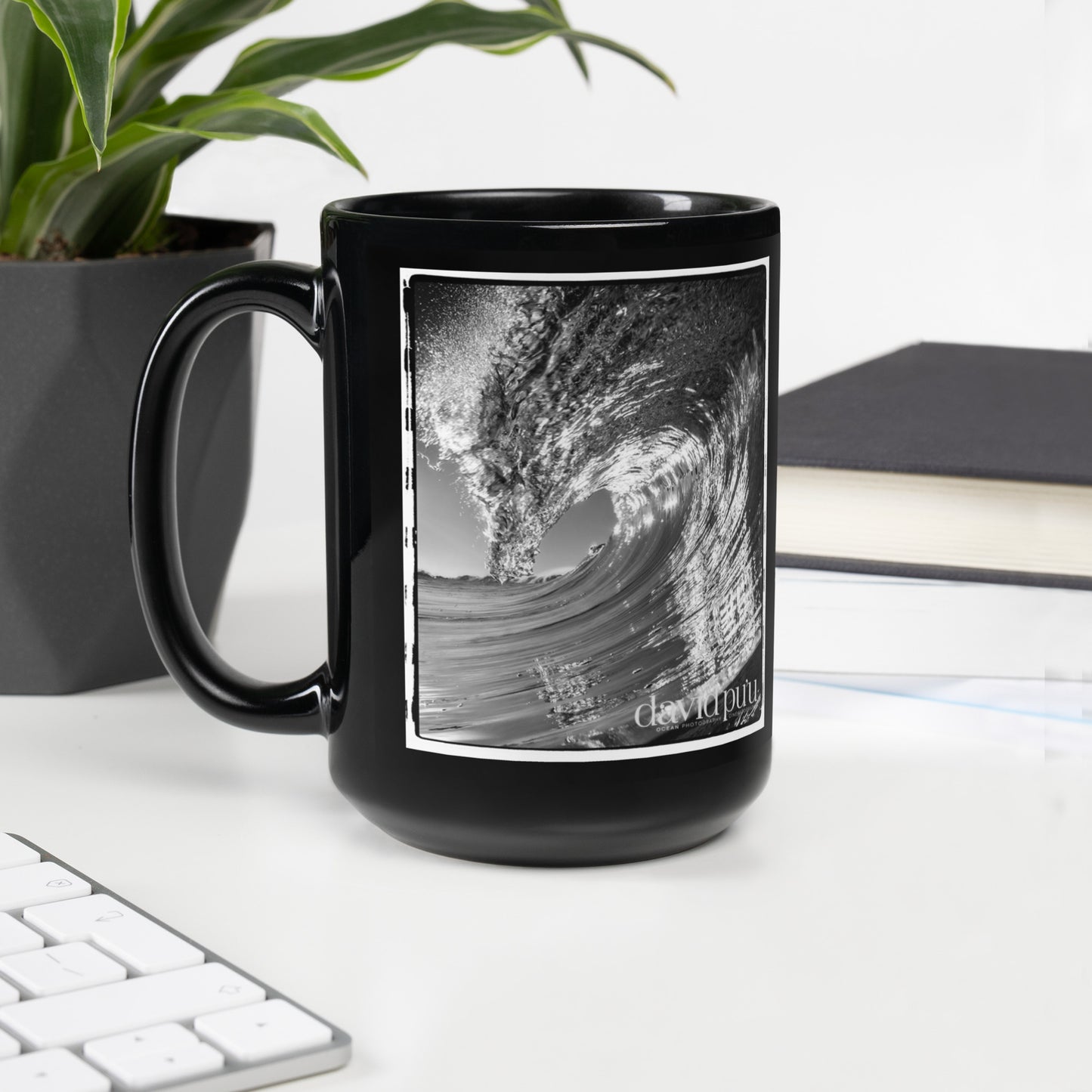 Black and White Wave Mug - Surf Photograph by Famous Photographer David Pu'u