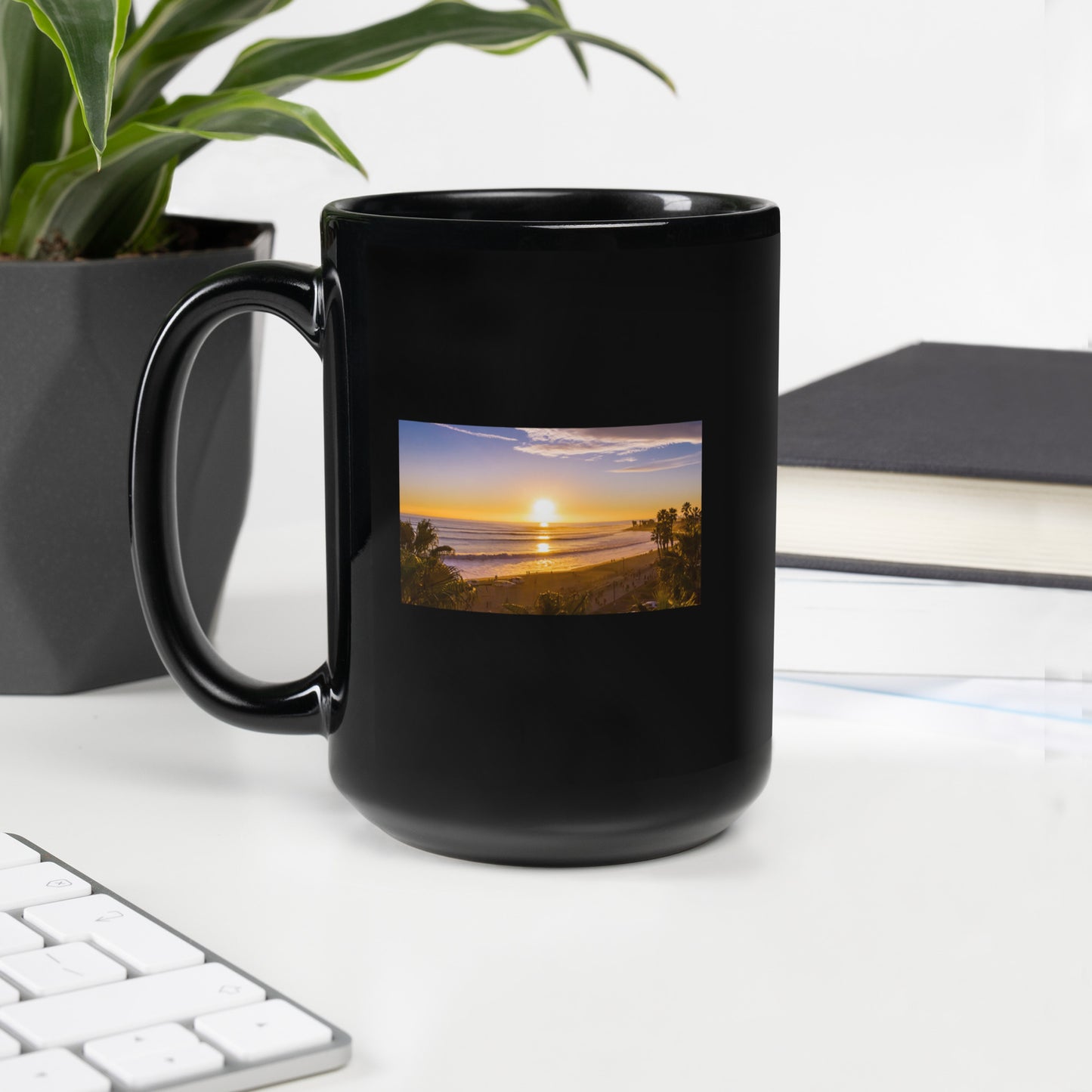 California Beach Sunset Mug - Experience the Idyllic Beauty of Surfing Paradise with David Pu'u's Iconic Photography