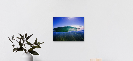 David Pu'u Split View Wave Print – Unique Ocean Photography Artwork Capturing Glassy Blue Wave Breaking from Above and Underwater [puuadj.9090]